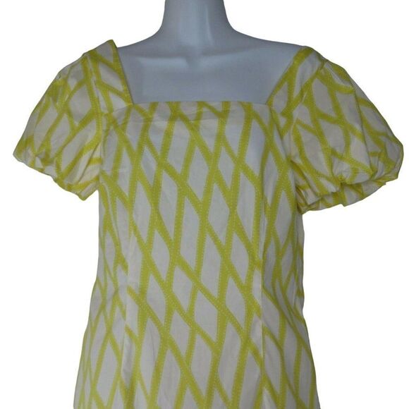 Tex By Max Azria Yellow White Cotton Dress Small Lattice Design - Picture 2 of 9